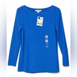 Worthington – Ribbed Knit Boatneck Top Casual Staple – Regatta Blue – XL – NWT